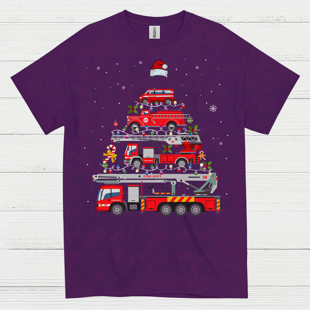 Fire Truck Christmas Tree Stacked Engines T Shirt