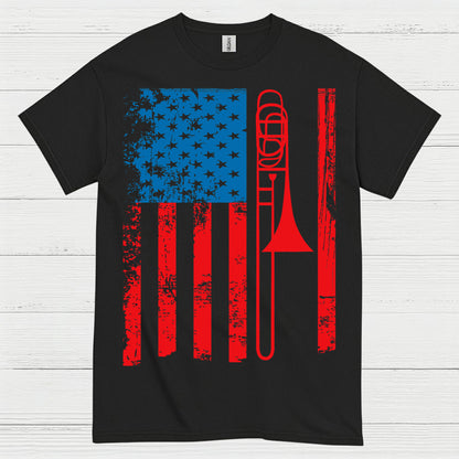 American Flag Trombone Patriotic T Shirt