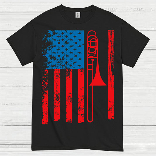 American Flag Trombone Patriotic T Shirt