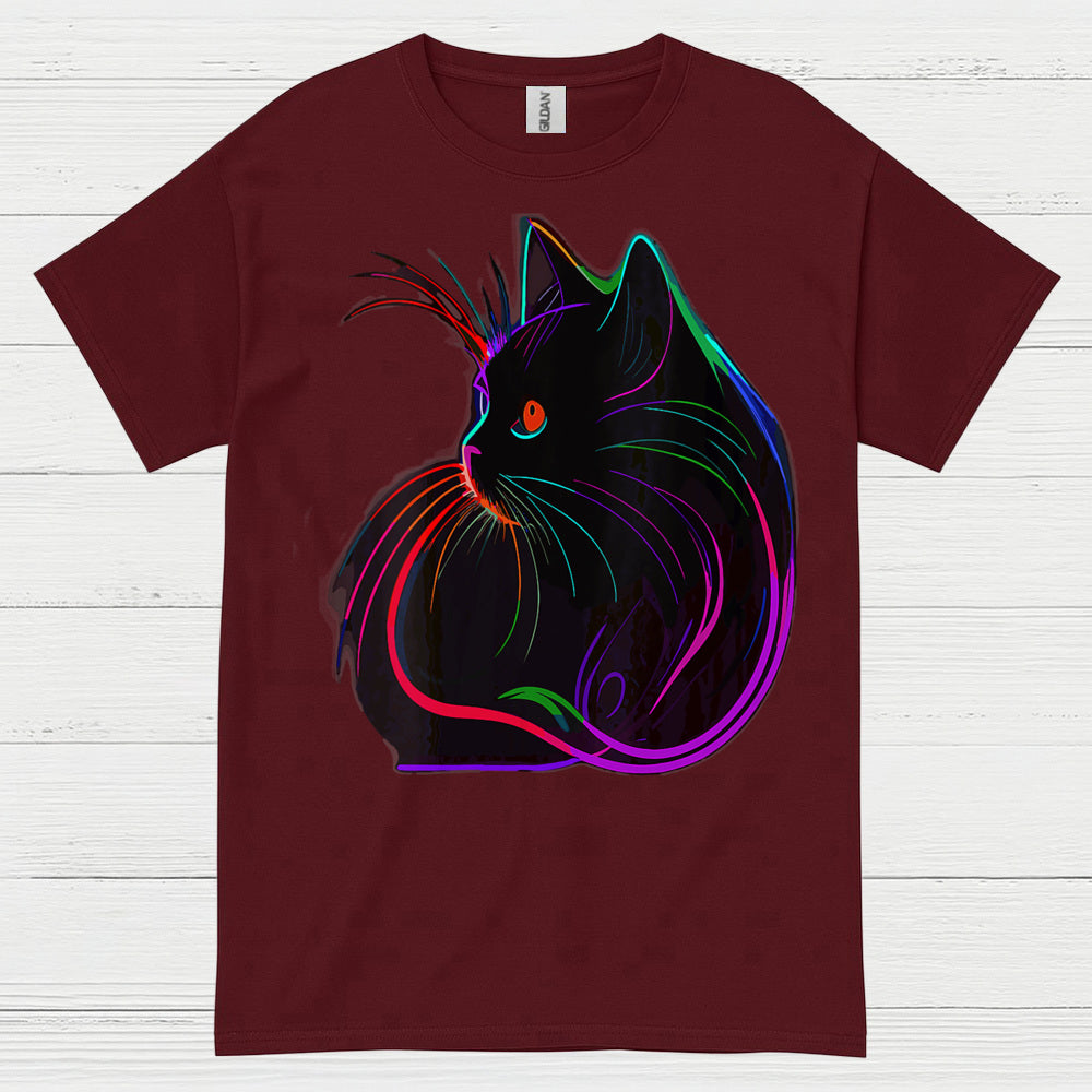 Neon Cat Line Art T Shirt