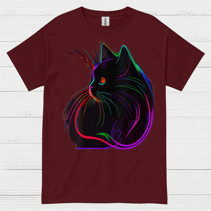 Neon Cat Line Art T Shirt