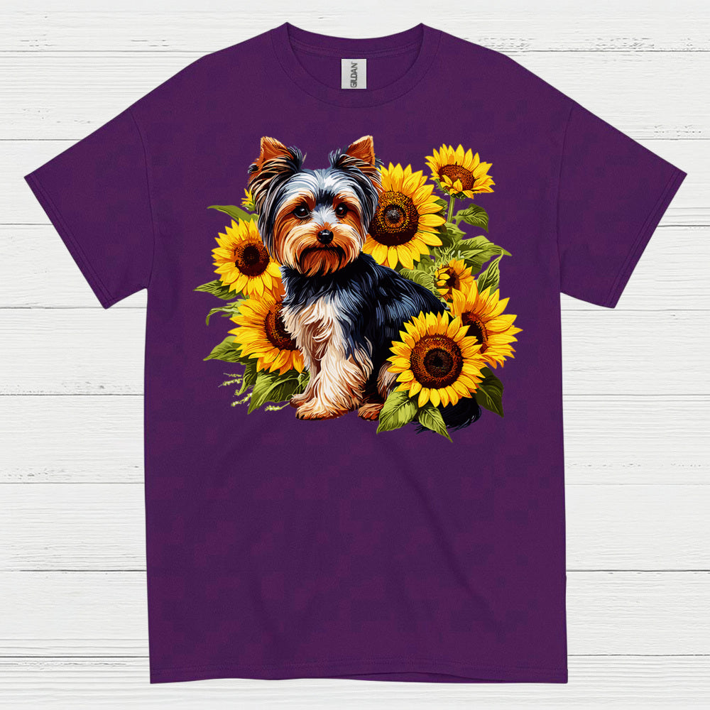 Cute Sunflower Yorkie Dog Lover T Shirt