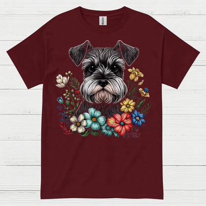Floral Schnauzer Dog Art Lover T Shirt