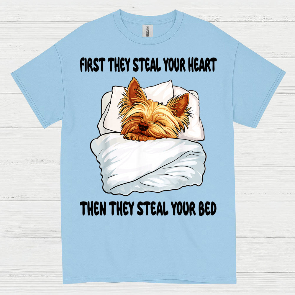 Funny Yorkie Steal Your Bed Dog Lover T Shirt