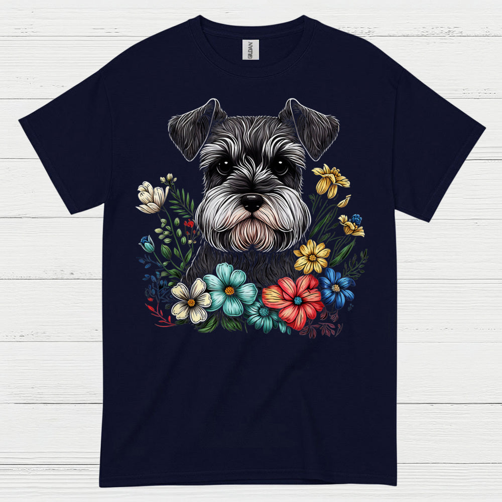 Floral Schnauzer Dog Art Lover T Shirt