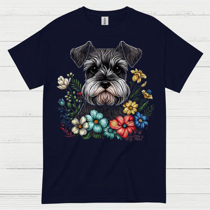 Floral Schnauzer Dog Art Lover T Shirt