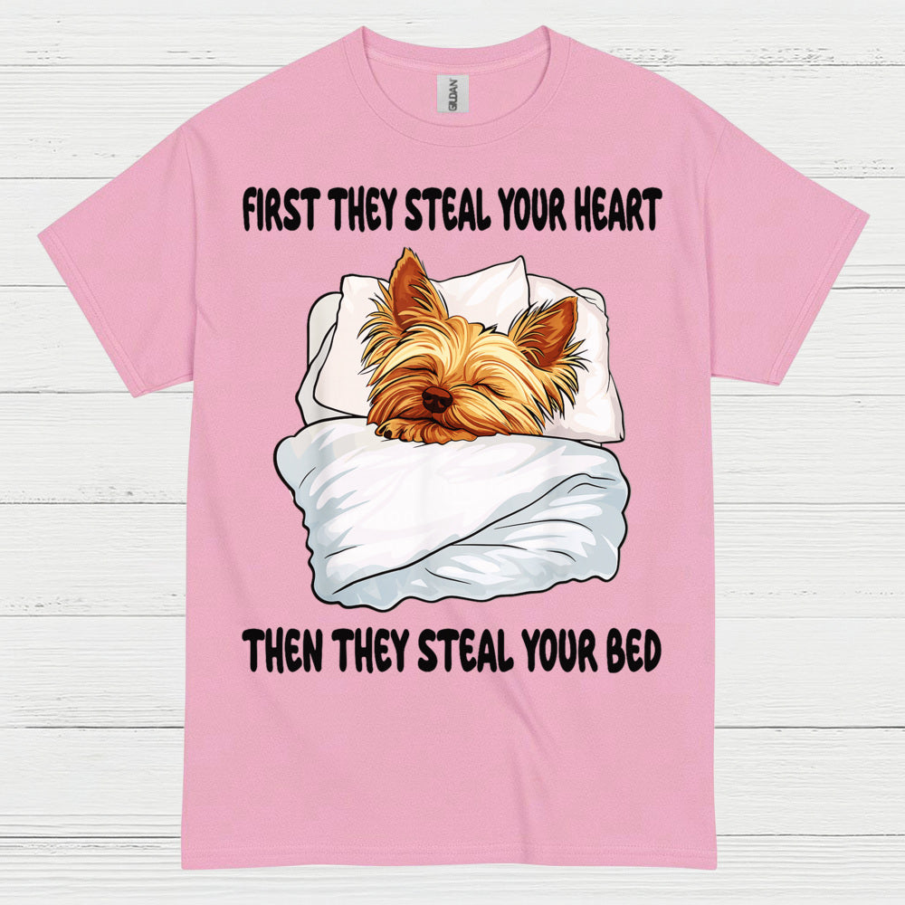 Funny Yorkie Steal Your Bed Dog Lover T Shirt