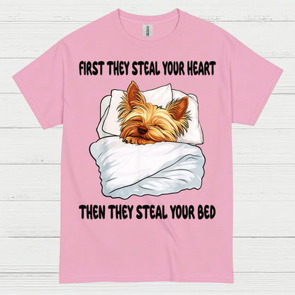 Funny Yorkie Steal Your Bed Dog Lover T Shirt