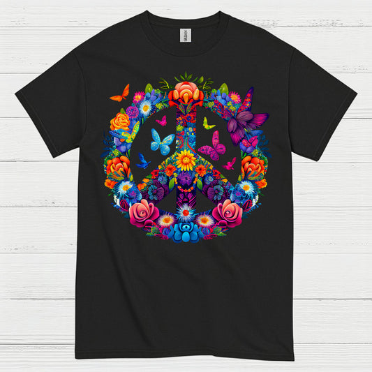 Floral Peace Sign Hippie T Shirt