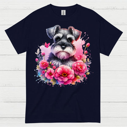 Floral Miniature Schnauzer Art T Shirt Cute Dog Lover Shirt