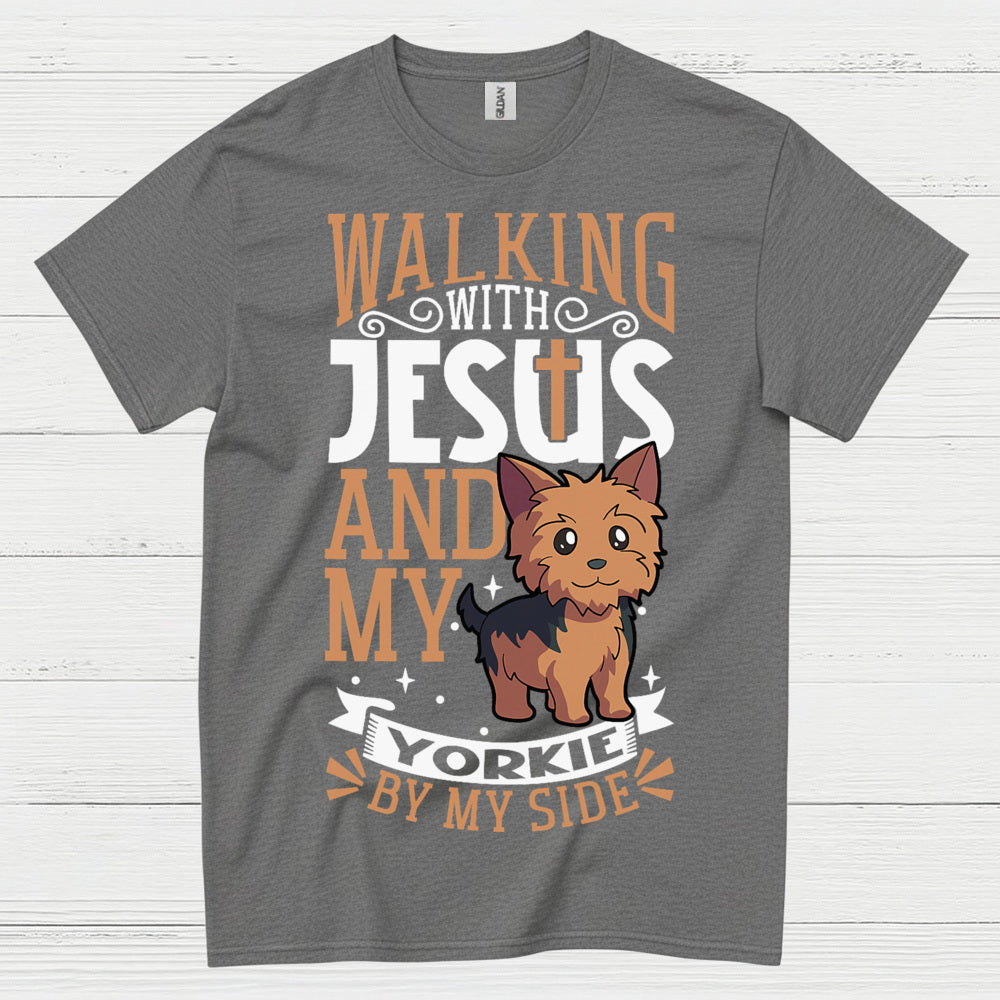 Walking With Jesus And My Yorkie T Shirt
