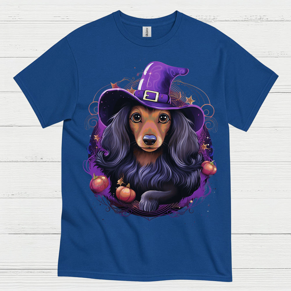 Halloween Witch Long Haired Dachshund T Shirt