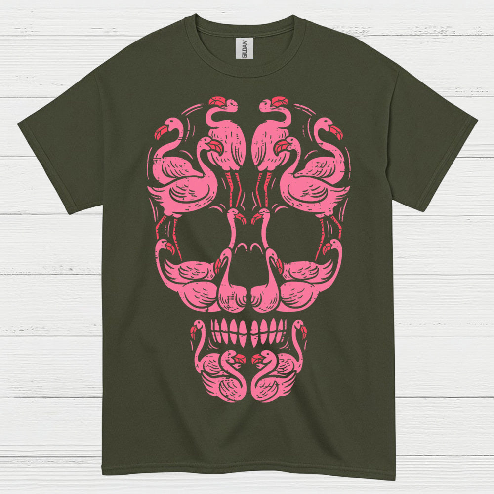 Pink Flamingo Skull Art Graphic T Shirt