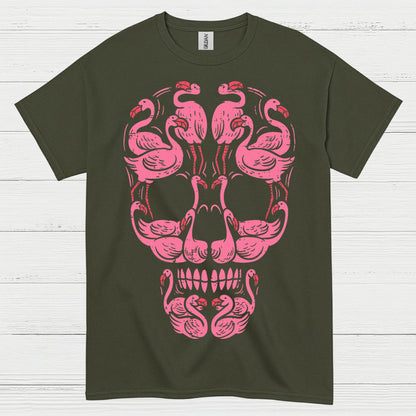 Pink Flamingo Skull Art Graphic T Shirt
