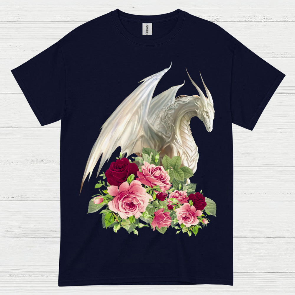 White Dragon With Roses T Shirt
