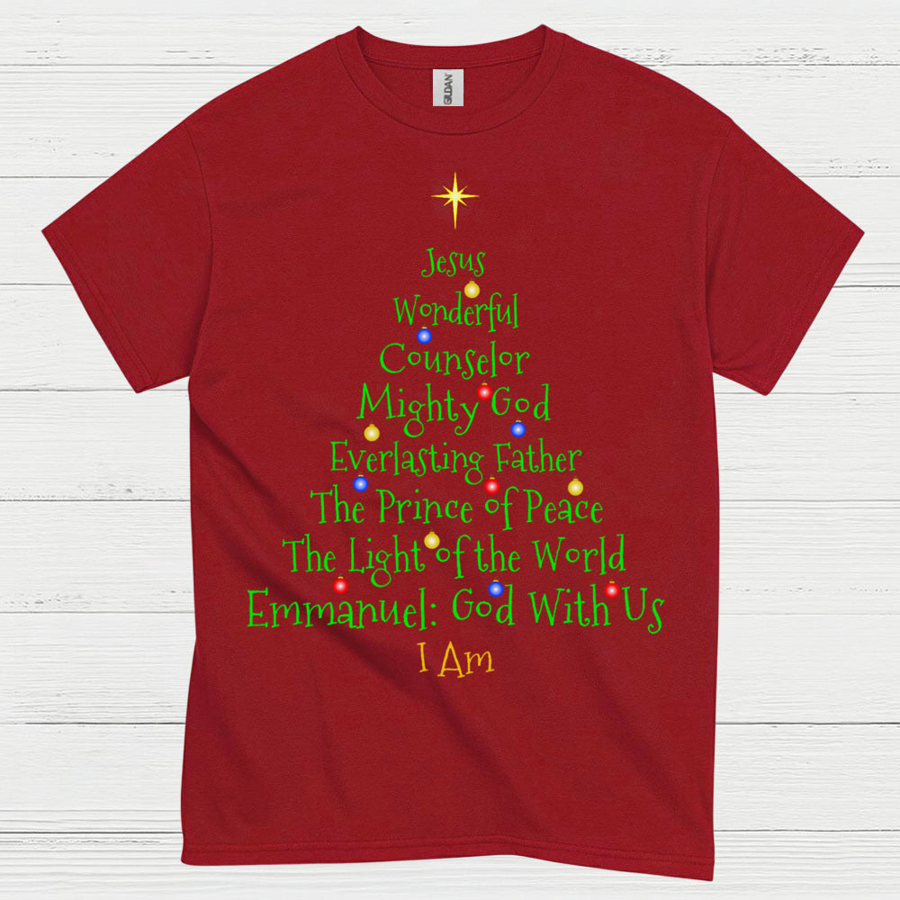 Jesus Names Christmas Tree Christian T Shirt
