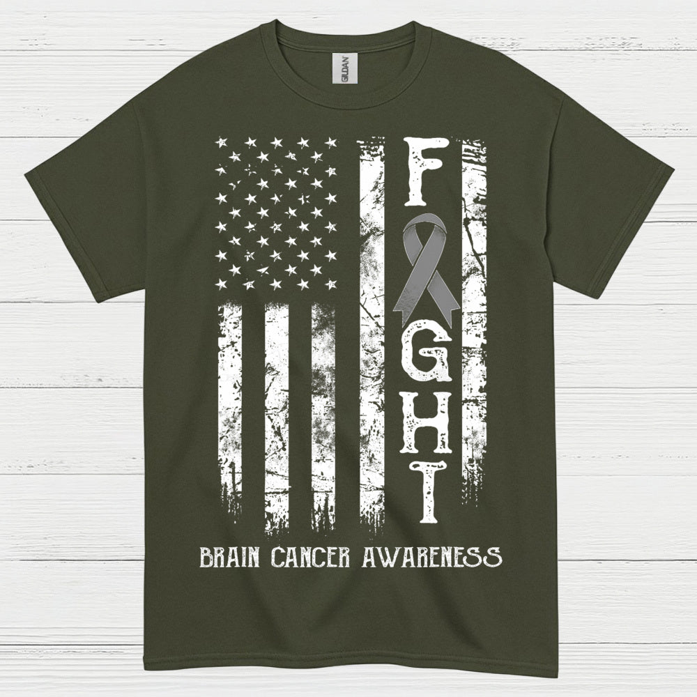 Fight Brain Cancer Awareness American Flag T Shirt