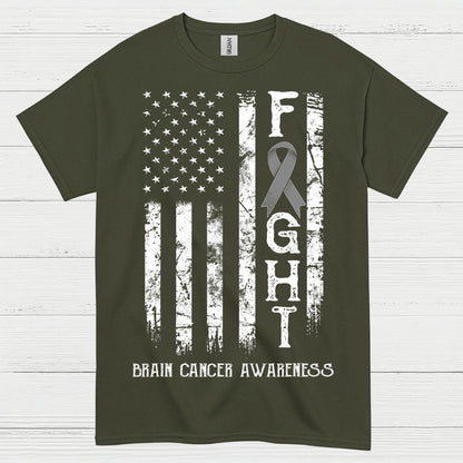Fight Brain Cancer Awareness American Flag T Shirt