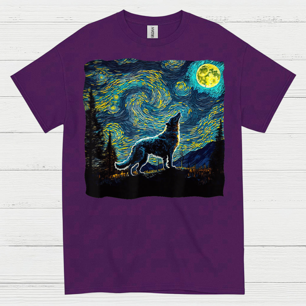 Wolf Starry Night Art T Shirt