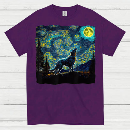 Wolf Starry Night Art T Shirt