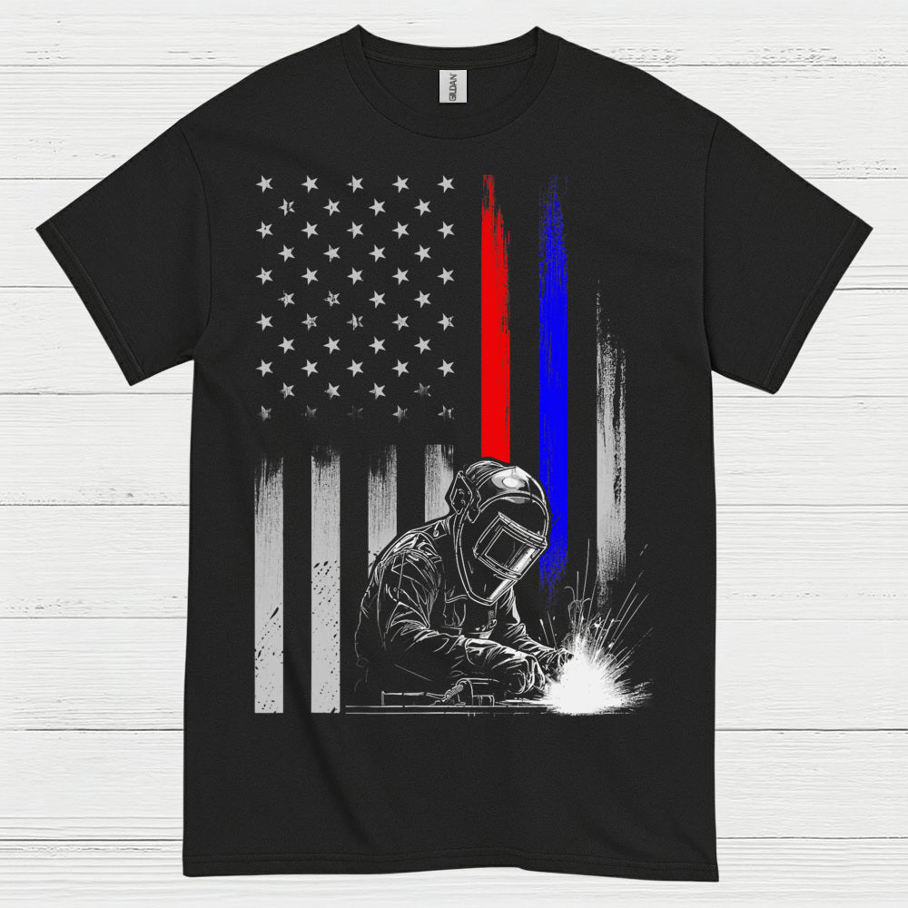 American Flag Welder Thin Line T Shirt