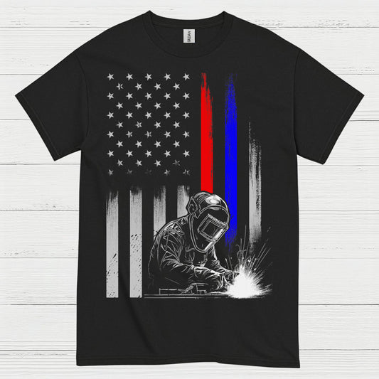 American Flag Welder Thin Line T Shirt