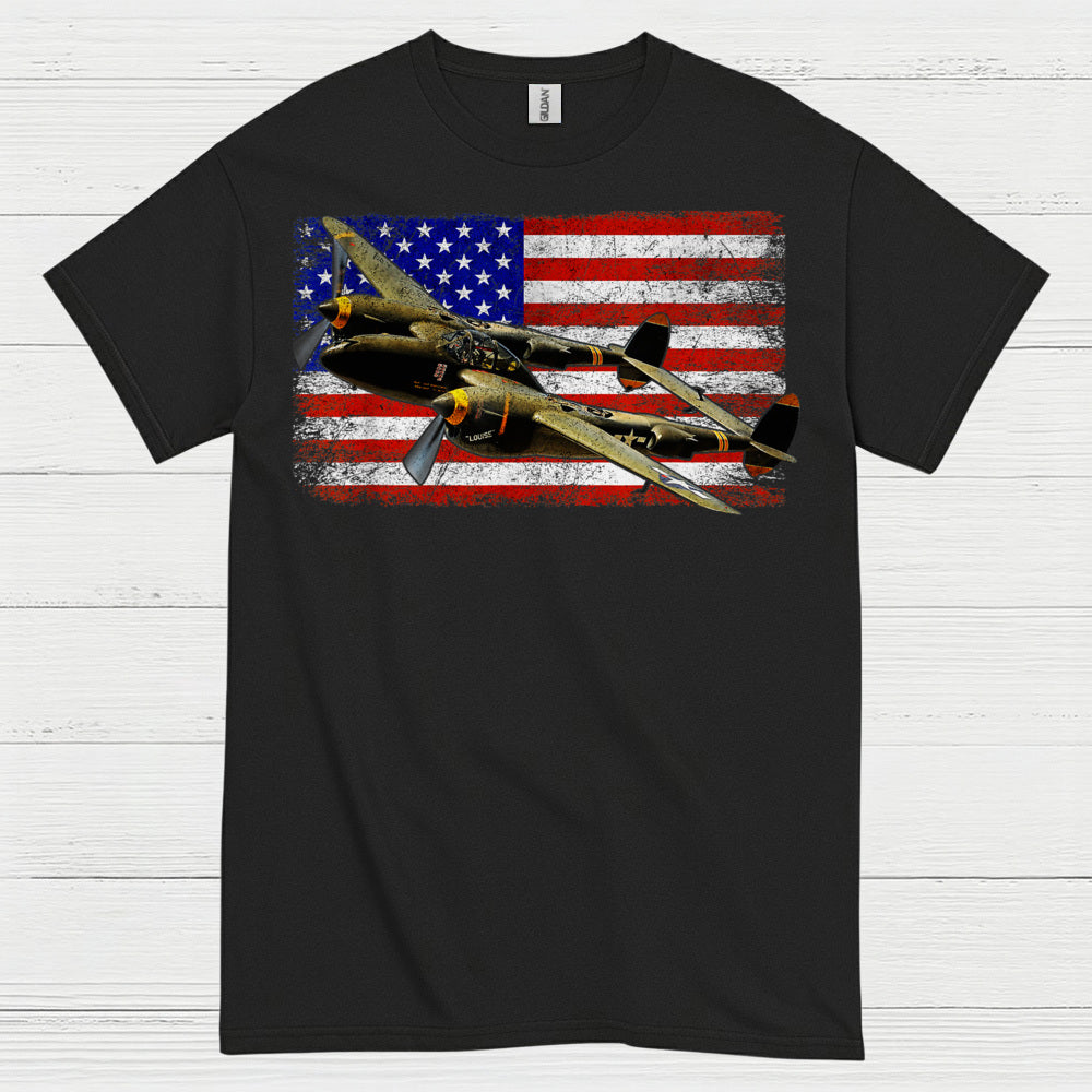 American Flag Warbird Airplane T Shirt