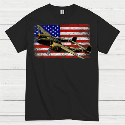 American Flag Warbird Airplane T Shirt