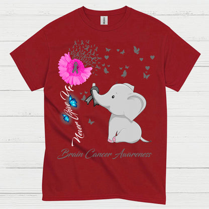 Never Give Up Brain Cancer Awareness T Shirt