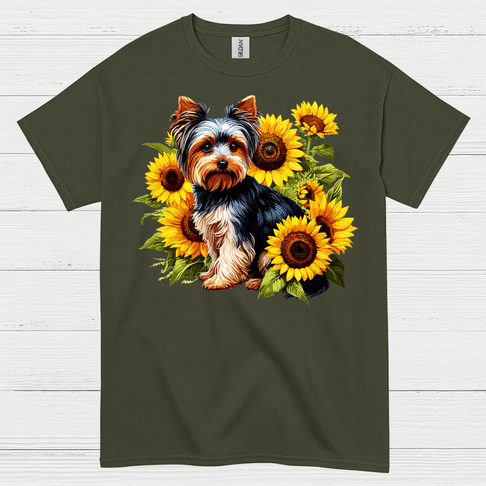 Cute Sunflower Yorkie Dog Lover T Shirt