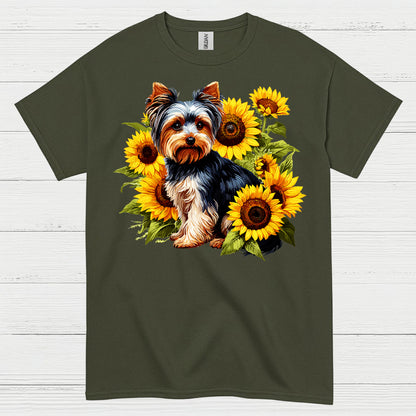 Cute Sunflower Yorkie Dog Lover T Shirt