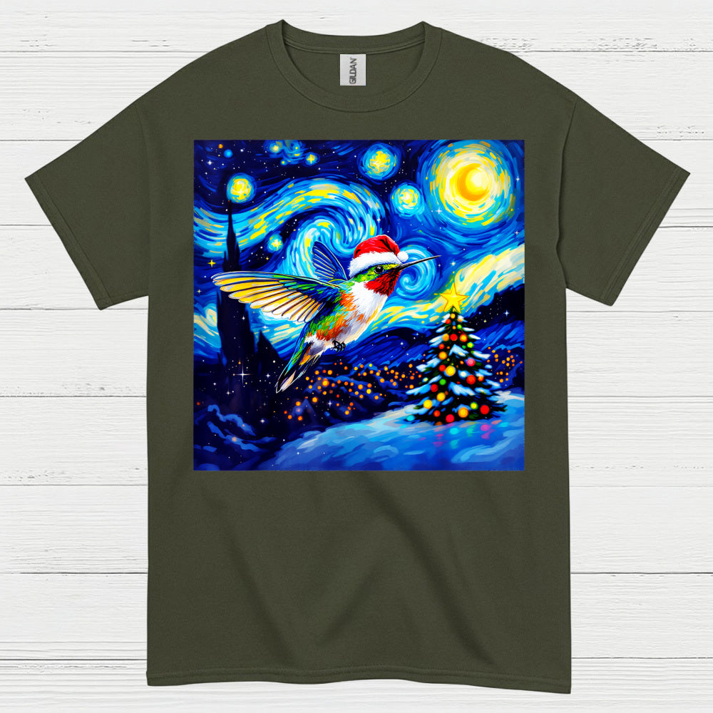 Festive Hummingbird Christmas Art T Shirt
