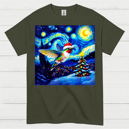 Festive Hummingbird Christmas Art T Shirt
