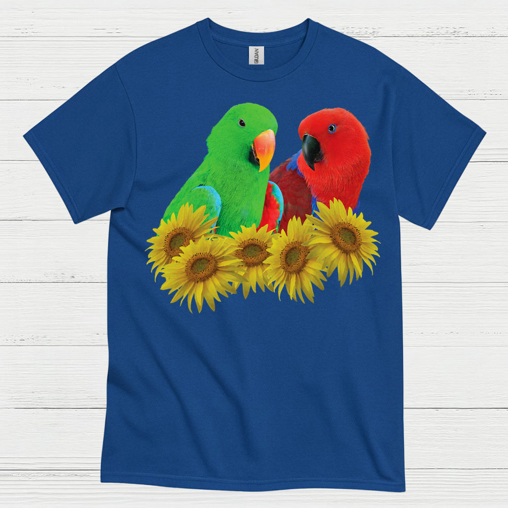 Colorful Lovebirds Sunflower Art T Shirt