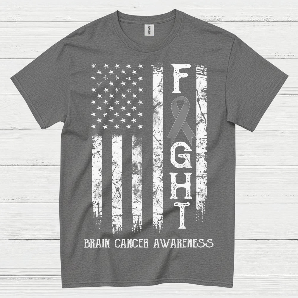 Fight Brain Cancer Awareness American Flag T Shirt