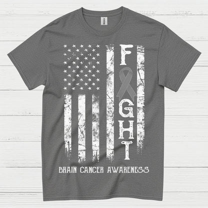 Fight Brain Cancer Awareness American Flag T Shirt