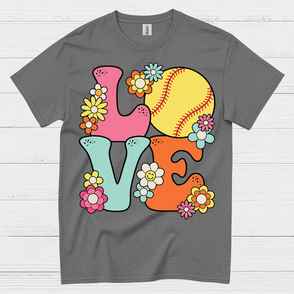 Love Softball Flower Art T Shirt