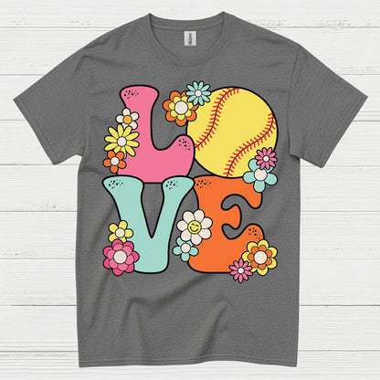 Love Softball Flower Art T Shirt
