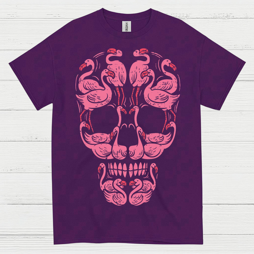 Pink Flamingo Skull Art Graphic T Shirt