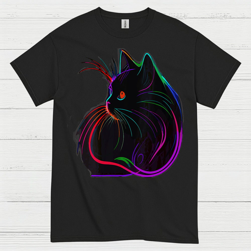 Neon Cat Line Art T Shirt