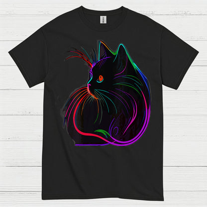 Neon Cat Line Art T Shirt