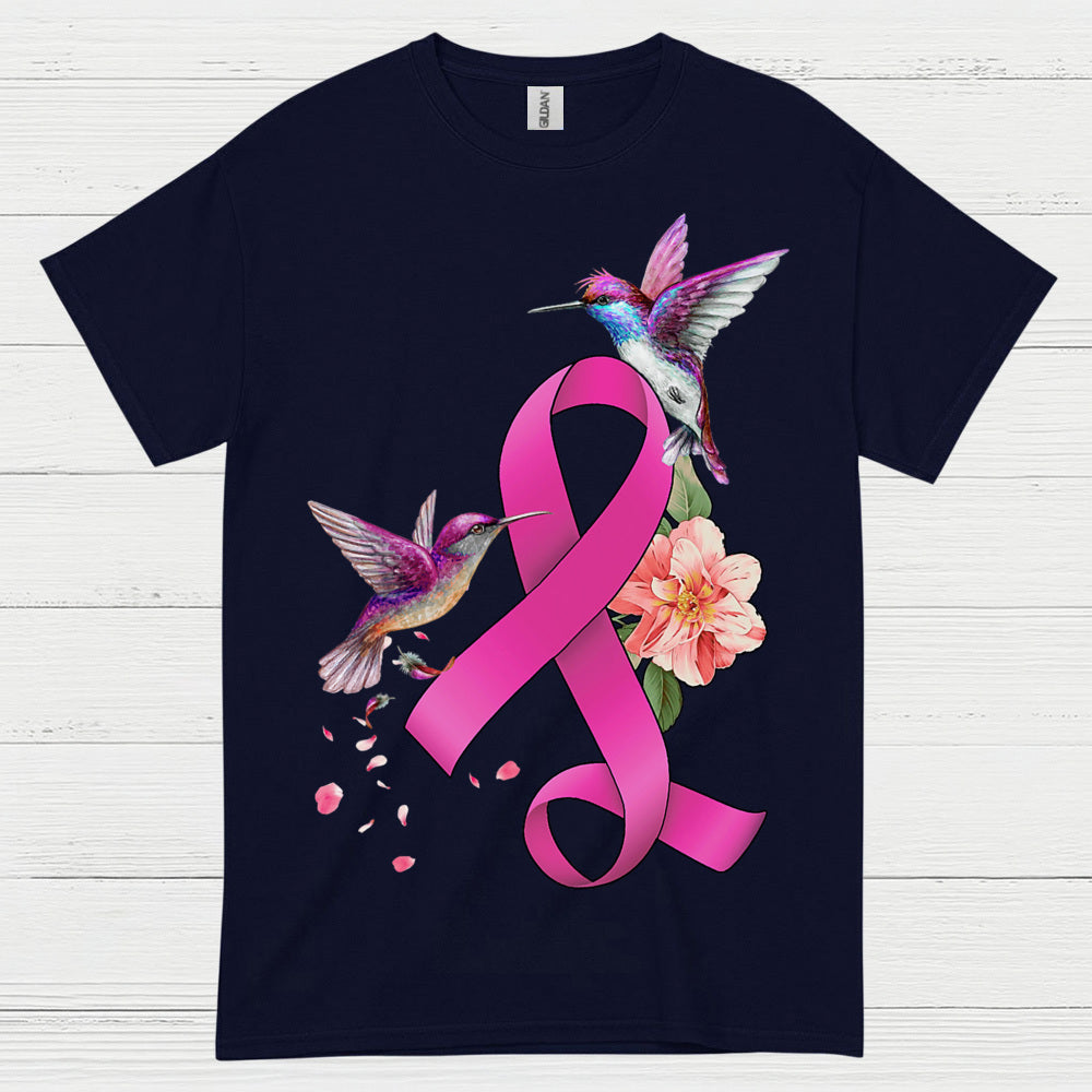 Breast Cancer Ribbon Hummingbird Floral T Shirt