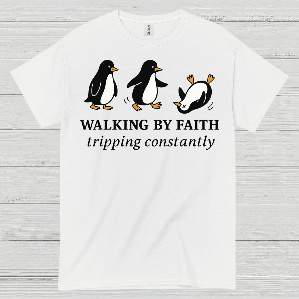 Walking By Faith Christian Humor T Shirt