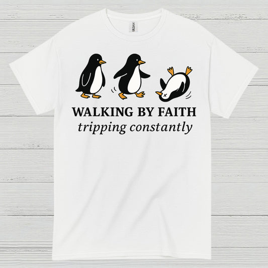 Walking By Faith Christian Humor T Shirt