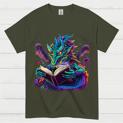 Reading Dragon Fantasy T Shirt
