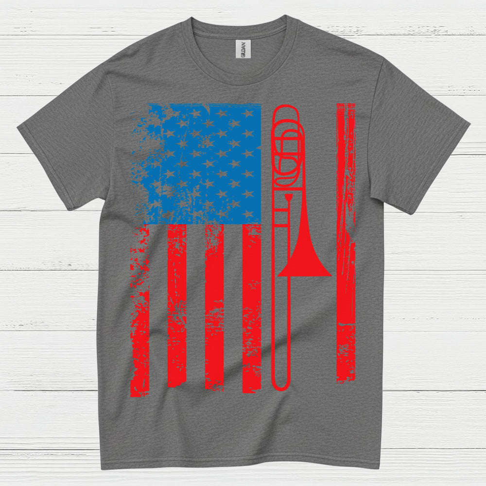American Flag Trombone Patriotic T Shirt