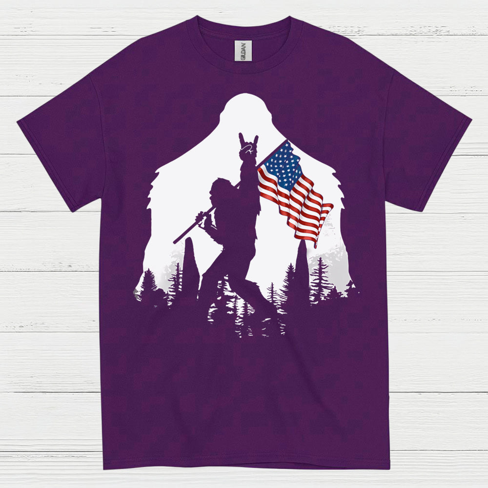 Patriotic Bigfoot American Flag T Shirt