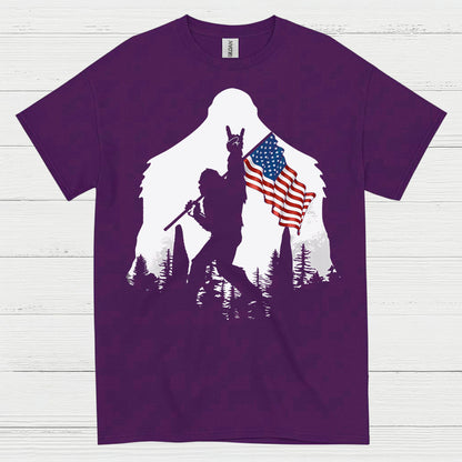 Patriotic Bigfoot American Flag T Shirt