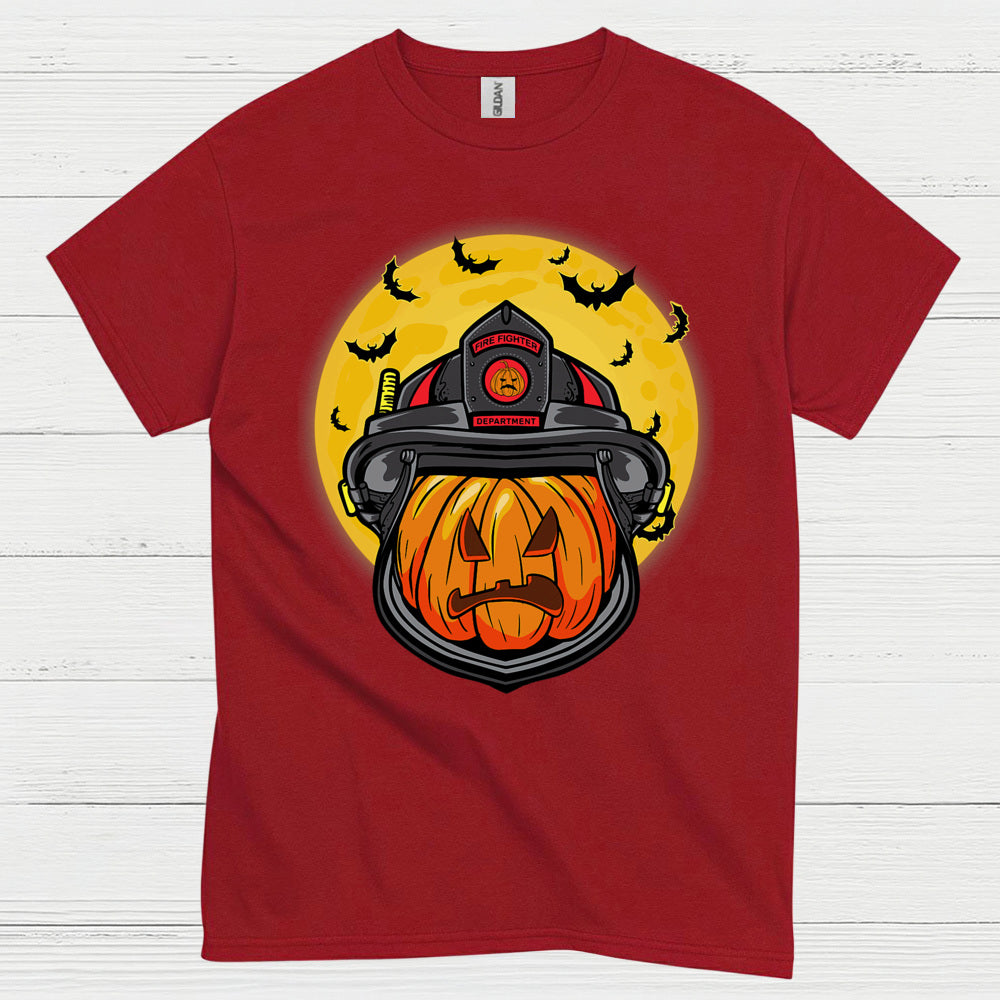 Firefighter Pumpkin Helmet Halloween T Shirt