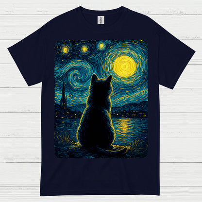 Silent Cat Starry Night Art T Shirt